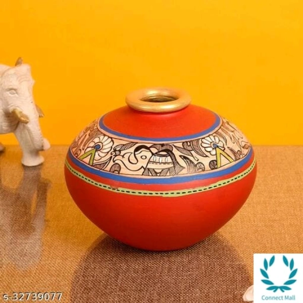 Vase Earthen Handcrafted Red Madhubani 4.5x5.5(HxD) - Red